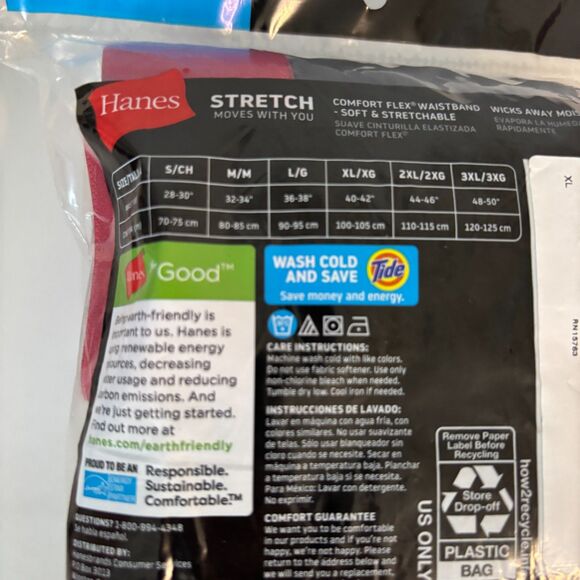 New NIP Men Hanes XL Tagless Stretch Boxer Briefs 2 Pack 40-42” Black Logo Waist - Picture 3 of 6